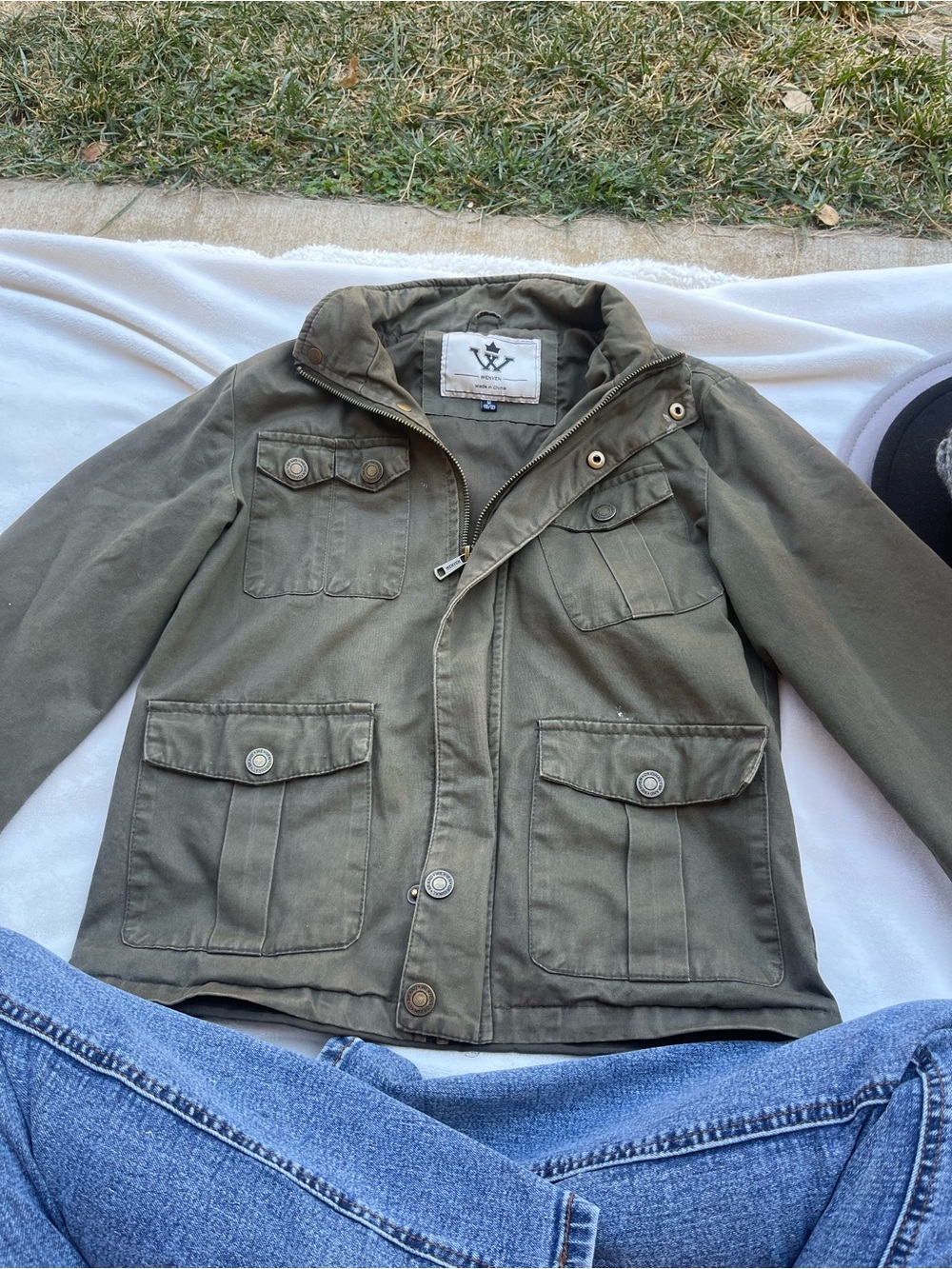 Kids Olive Green Utility Jean Jacket - Vintage-Inspired